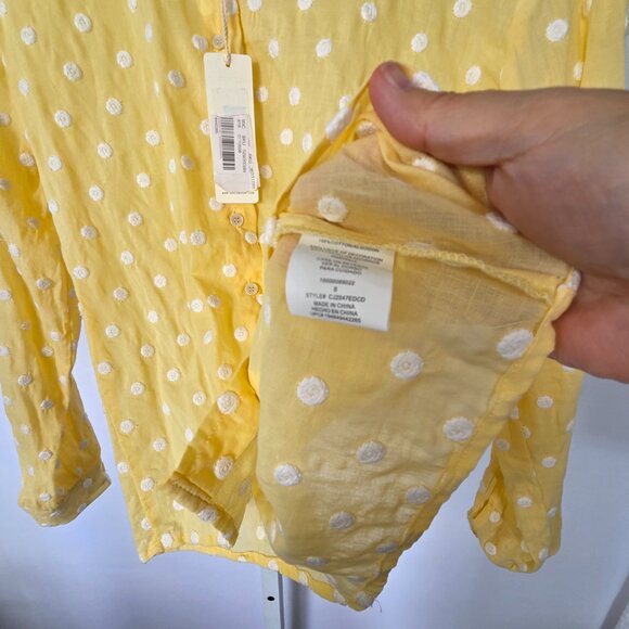 Women's Copper Key Blouse Yellow Sheer Polka Dot Button Down Shirt - Picture 4 of 4